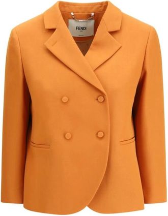 Fendi Jassen, Dames, Oranje, XS, Wol, Grain de Poudre Wool Jacket