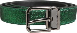 Dolce & Gabbana Men Green Lurex Polyester Metal Buckle Belt Calf