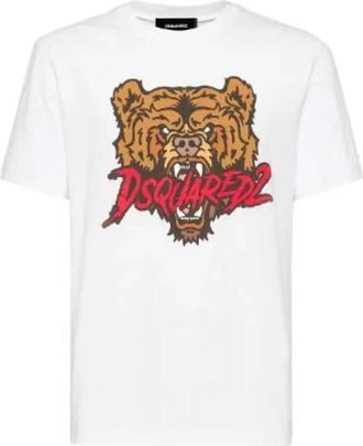 Dsquared2 T-shirt van katoen met grafische print - Heren - T-shirts - Wit - M - Katoen - Tops