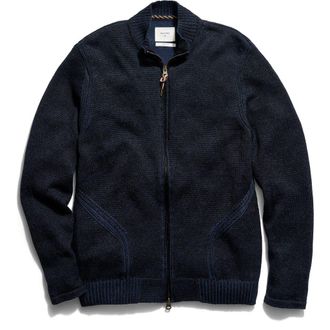 Billy Reid Linen & Cotton Track Zip Cardigan in Navy at Nordstrom, Size Xx-Large