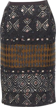 Oscar De La Renta brown raffia sequins embellished skirt