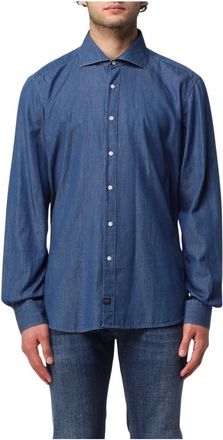 Fay Washed French Collar Shirt - Heren - Spijkeroverhemden - Blauw - M - Katoen - Overhemden