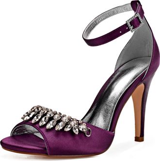 Generic Wedding Shoes Womens High Open Toe Sexy Stiletto Sandals Bridal Shoes Heeled Pumps Ankle Strap Party Dress10.5Cm,Purple,5 UK