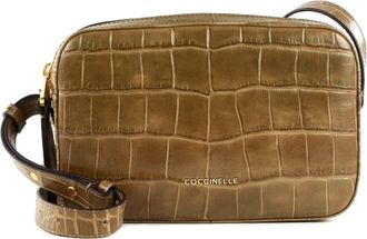 Coccinelle Lea Croco Maxi Double Zip Crossbody Bag Moss Green