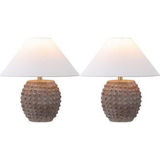 Jonathan Y Designs Effie 18.25 Minimalist Scandinavian Ceramic/Iron Hobnail LED Table Lamp in Matte Taupe at Nordstrom