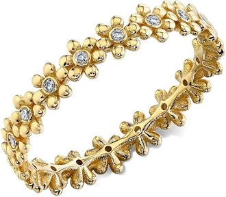 Sydney Evan 14K yellow gold diamond flower ring - women - 14kt Yellow Gold/Diamond - 6 1/2