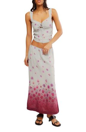 Free People Of the Season Floral Print Tank & Maxi Skirt Set in Dusty Blue Combo at Nordstrom, Size X-Large