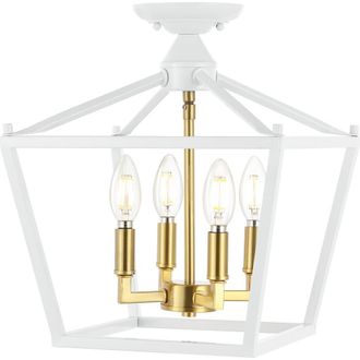 Jonathan Y Designs Plains 4-Light Iron Modern Farmhouse LED Flush Mount in White/brass Gold at Nordstrom