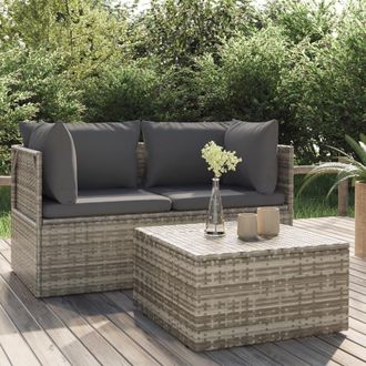 vidaXL Set De Muebles De Jard&iacute;n 3 Pzas Y Cojines Rat&aacute;n Sint&eacute;tico Gris Vidaxl