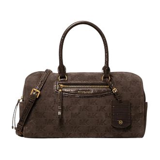 Michael Kors Tassen, Dames, Bruin, ONE Size, Leer, Jet Set Travel Medium Logo Embossed Suede Duffel Crossbody Bag