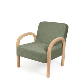 Koketto Home Butaca baja moderna con estructura de madera y tejido verde oliva