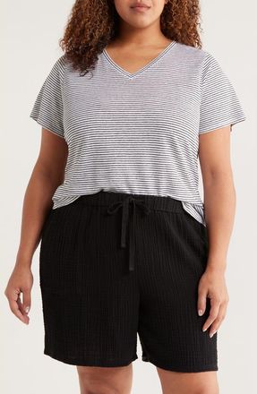 Eileen Fisher Stripe Organic Linen T-Shirt in White/Black at Nordstrom, Size 2X