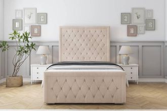 Sloomy Monroe Naples Frame-Mattress - 50 Upholstered Headboard in Light Sand | Size: Small Double