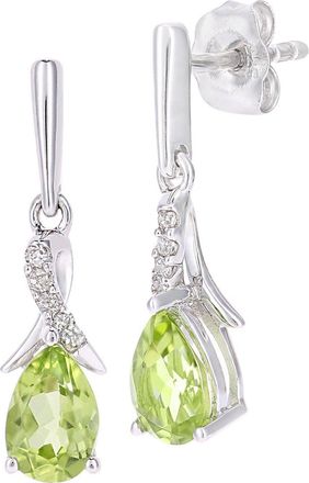 Jewelco London 9ct White Gold Diamond Pear 0.94ct Peridot Kiss Drop Earrings - PE0AXL5562WPD