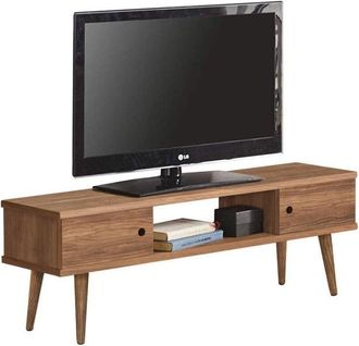 HOGAR 24 Mueble tv salón vintage 2 puertas y estante madera maciza natural