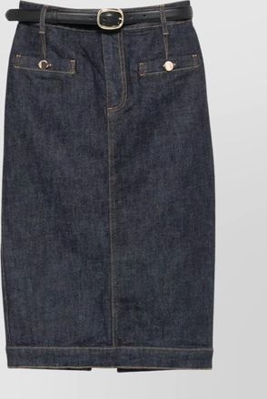 Self Portrait denim midi skirt front pockets