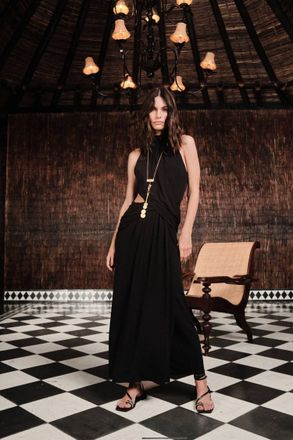 Johanna Ortiz Jersey Retro Drape Maxi Dress In Black