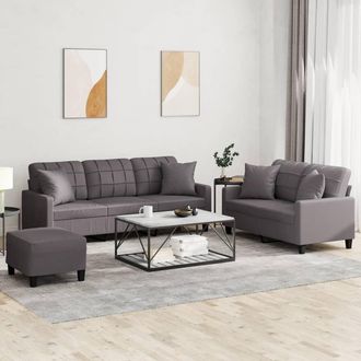 vidaXL Vidaxl - Juego De Sof&aacute;s Con Cojines 3 Piezas Cuero Sint&eacute;tico Gris