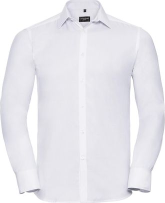 Russell Athletic Russell Collection Heren overhemd met lange mouwen in visgraatmotief (Wit)