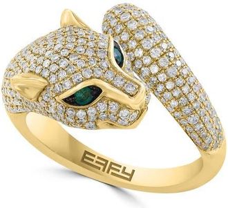 Effy 14K Yellow Gold Diamond & Emerald Panther Wrap Ring in 14K Gold at Nordstrom, Size 7
