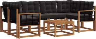 vidaXL Conjunto De Sof&aacute;s De Exterior 7 Uds. Natural Y Negro Vidaxl