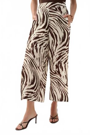 Joseph Ribkoff Animal Print Pleated Culotte Pants In Beige/brown