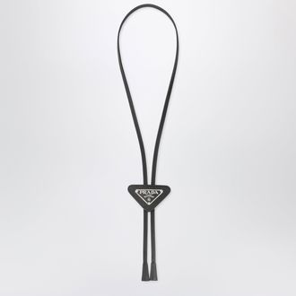 Prada Black Saffiano Bolo Tie with logo