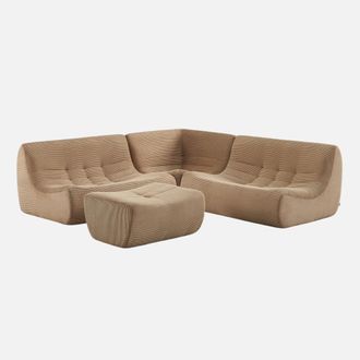 Sweeek Sof&aacute; Esquinero Modular Con Reposapi&eacute;s De Terciopelo Acanalado, 5 Plazas