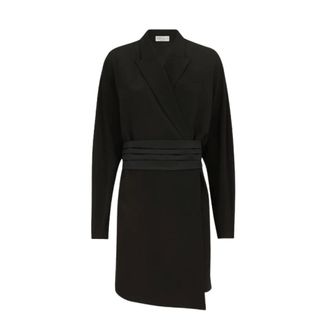 Brunello Cucinelli Chemisier Jurk met Smoking-Stijl Band - Dames - Jurken - Zwart - Maat: M Zijde