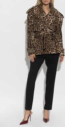 Dolce & Gabbana Double-breasted Trench Coat With Animal Print, Womens, Brown