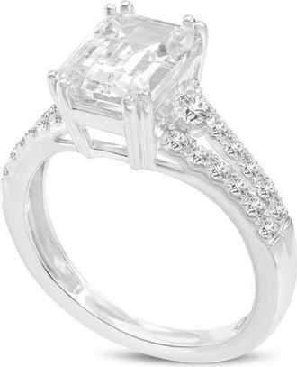 LuvMyJewelry Gohar 14K White Gold Emerald Cut Lab Grown Diamond Engagement Ring - 2 Ct at Nordstrom, Size 7.5