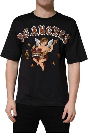 Dolce & Gabbana Angel Print Katoenen T-shirt met Ronde Hals - Heren - T-shirts - Zwart - XS - Katoen - Tops