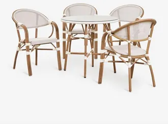 Sklum Sklum - Set De Mesa Redonda &Oslash;80 Cm Y 4 Sillas De Comedor Apilables Con Reposabrazos En Aluminio Brielle Bistro