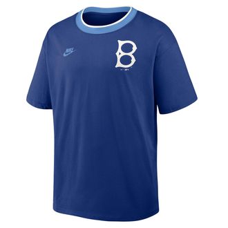 Nike Brooklyn Dodgers Cooperstown Ringer Nike Mens MLB T-Shirt in Blue | 045Q0H65KB-N3R