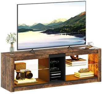 HOMCOM TV Stand - Entertainment Centre with LED Lights - Rustic Brown | TJ Hughes