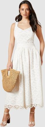 Oasis Embroidered Broderie Midi Dress in White at Nordstrom, Size 12