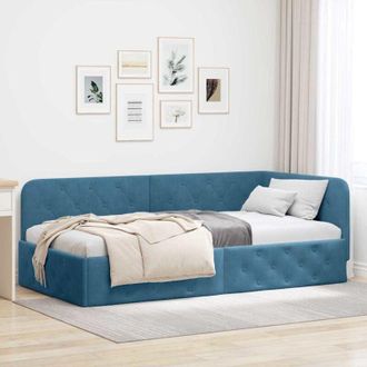 vidaXL vidaXL Cornice del letto ad angolo Blu 90 x 190 cm Velluto