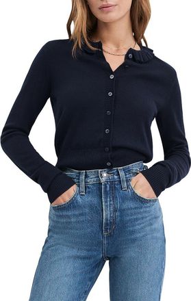 Favorite Daughter The Meet the Parents Ruffle Neck Wool Cardigan in Navy at Nordstrom, Size X-Large