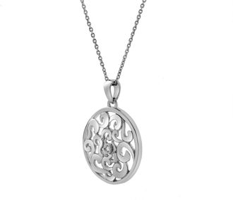 LuvMyJewelry Lysandra Sterling Silver 0.02 Ct Diamond Filigree Disc Pendant
