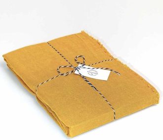 Decoclico Mantel de c&aacute;&ntilde;amo lavado con flecos amarillo mostaza 170x250 cm