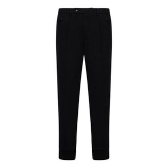 Ralph Lauren Chinos, male, Black, L, Black Wool Blend Trousers with Ribbed Legs