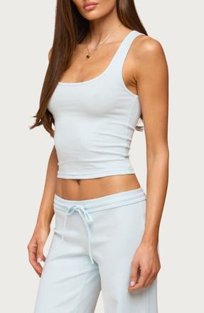 Edikted Linda Rib Scoop Neck Tank in Light-Blue at Nordstrom, Size X-Small