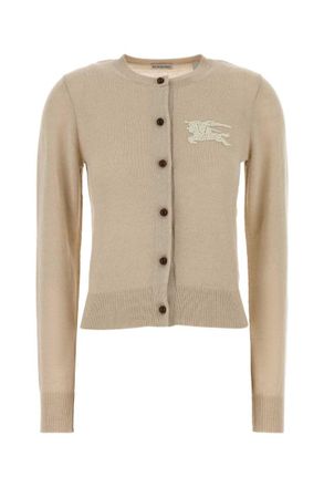 Burberry Beige Crew Neck Logo Cardigan