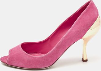 Sergio Rossi Pink Suede Peep Toe Pumps