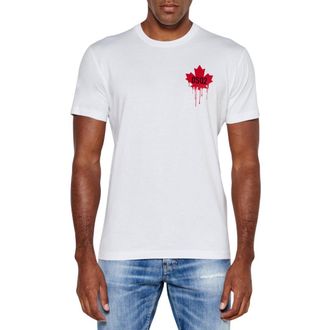 Dsquared2 DSquared2 Heren Druipend Maple Leaf Katoenen T-Shirt (Wit)