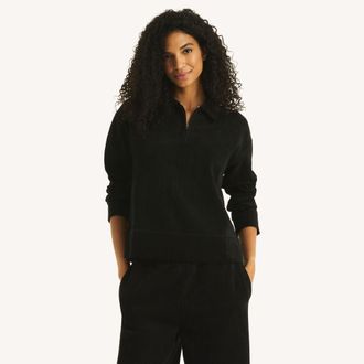Nautica Womens Herringbone Quarter-Zip Pullover