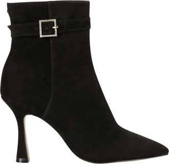 Cosmoparis Schoenen, Dames, Zwart, 39 EU, Leer, Opale Enkellaars met Hak en Strass Gesp