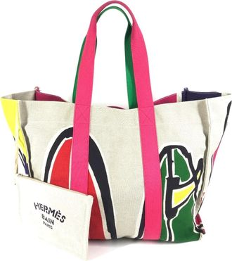 Herm&egrave;s Multi-Color Cotton Boston Bag Shoulder Bag Tote Bag (Pre-Owned)