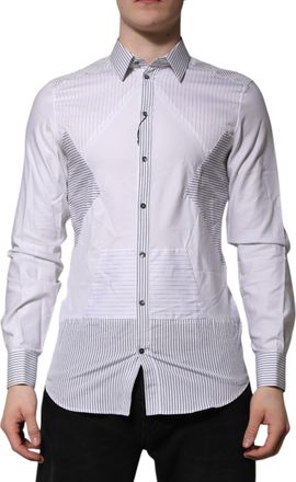 Dolce & Gabbana White Striped GOLD Long Sleeves Dress Mens Shirt