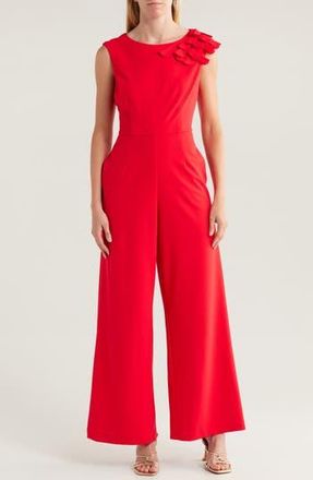 Julia Jordan Floral Appliqu&eacute; Wide Leg Jumpsuit in Red at Nordstrom Rack, Size 10
